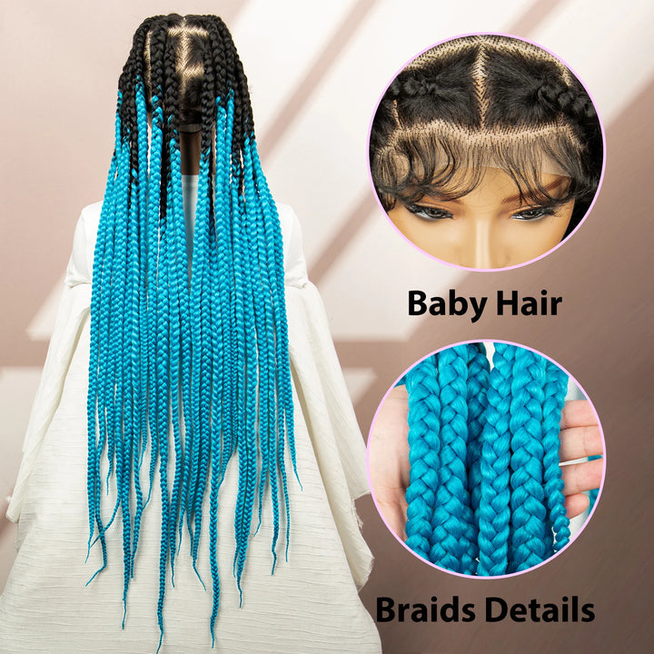 36inch Orange Knotless Box Braided Wigs Synthetic Transparent Full Lace Braids Wig For Women Braided Lace Wig with Baby Hair - Vogue Vista UK
