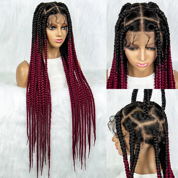 36inch Orange Knotless Box Braided Wigs Synthetic Transparent Full Lace Braids Wig For Women Braided Lace Wig with Baby Hair - Vogue Vista UK