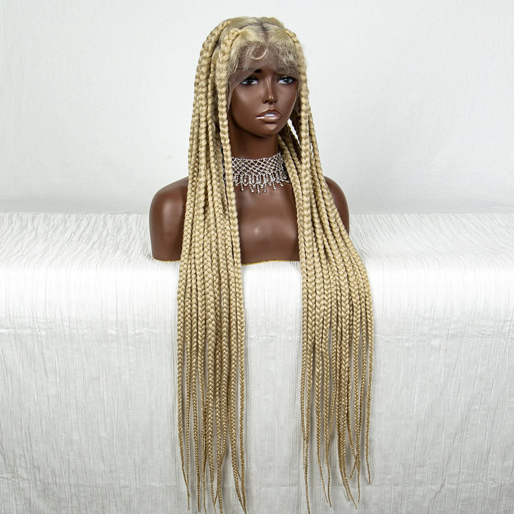 36inch Orange Knotless Box Braided Wigs Synthetic Transparent Full Lace Braids Wig For Women Braided Lace Wig with Baby Hair - Vogue Vista UK