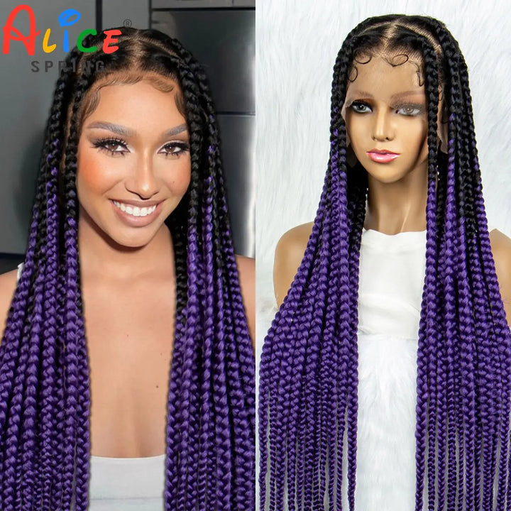36inch Orange Knotless Box Braided Wigs Synthetic Transparent Full Lace Braids Wig For Women Braided Lace Wig with Baby Hair - Vogue Vista UK