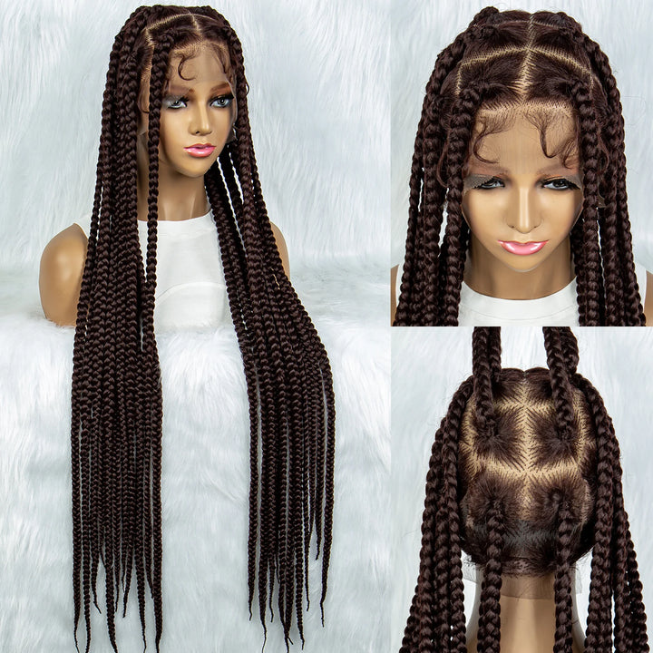 36inch Orange Knotless Box Braided Wigs Synthetic Transparent Full Lace Braids Wig For Women Braided Lace Wig with Baby Hair - Vogue Vista UK