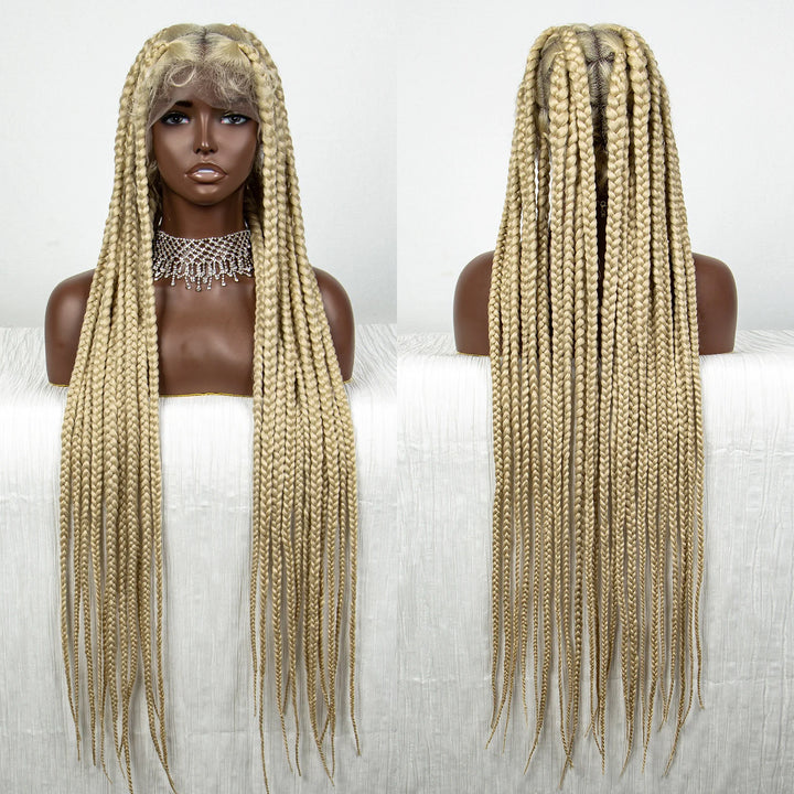 36inch Orange Knotless Box Braided Wigs Synthetic Transparent Full Lace Braids Wig For Women Braided Lace Wig with Baby Hair - Vogue Vista UK