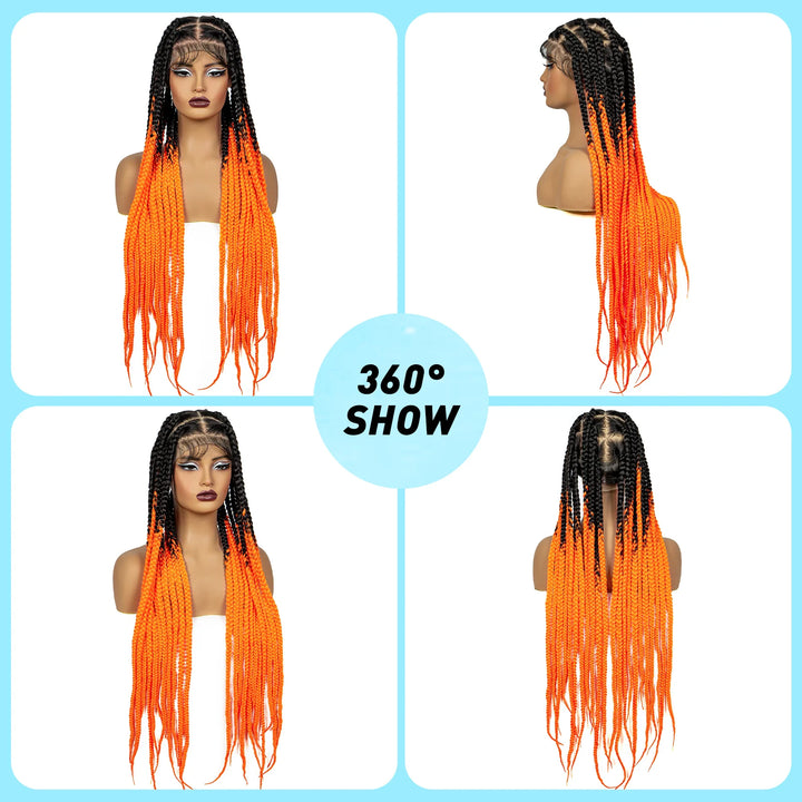 36inch Orange Knotless Box Braided Wigs Synthetic Transparent Full Lace Braids Wig For Women Braided Lace Wig with Baby Hair - Vogue Vista UK