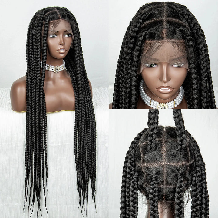 36inch Orange Knotless Box Braided Wigs Synthetic Transparent Full Lace Braids Wig For Women Braided Lace Wig with Baby Hair - Vogue Vista UK