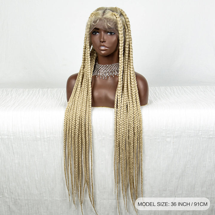 36inch Orange Knotless Box Braided Wigs Synthetic Transparent Full Lace Braids Wig For Women Braided Lace Wig with Baby Hair - Vogue Vista UK