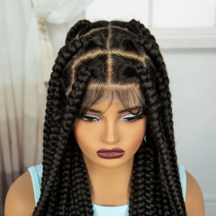 36inch Orange Knotless Box Braided Wigs Synthetic Transparent Full Lace Braids Wig For Women Braided Lace Wig with Baby Hair - Vogue Vista UK