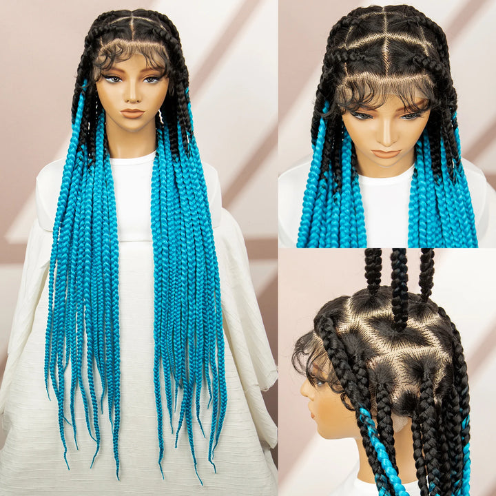 36inch Orange Knotless Box Braided Wigs Synthetic Transparent Full Lace Braids Wig For Women Braided Lace Wig with Baby Hair - Vogue Vista UK