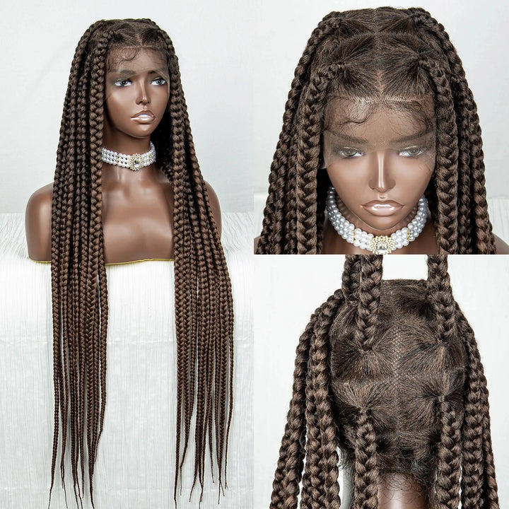 36inch Orange Knotless Box Braided Wigs Synthetic Transparent Full Lace Braids Wig For Women Braided Lace Wig with Baby Hair - Vogue Vista UK