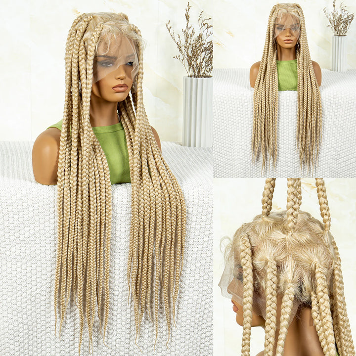 36inch Orange Knotless Box Braided Wigs Synthetic Transparent Full Lace Braids Wig For Women Braided Lace Wig with Baby Hair - Vogue Vista UK