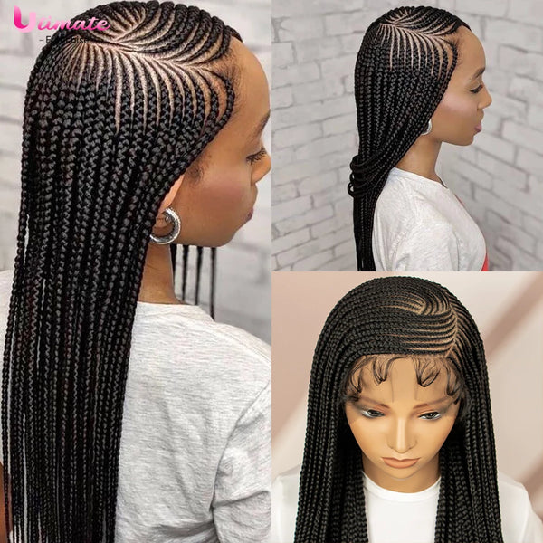 New Arrivals 36'' Cornrow Braided Wigs Knotless Box Braids Wigs with Baby Hair Full Lace 360 Braid Wig for Women Female wig - Vogue Vista UK