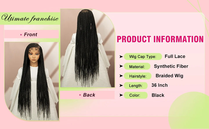 New Arrivals 36'' Cornrow Braided Wigs Knotless Box Braids Wigs with Baby Hair Full Lace 360 Braid Wig for Women Female wig - Vogue Vista UK
