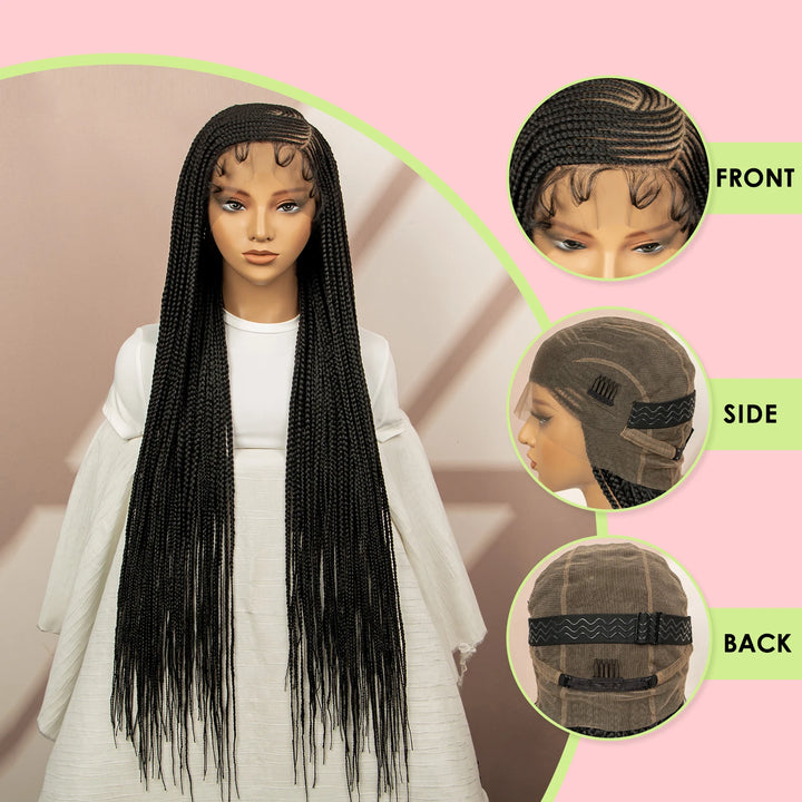 New Arrivals 36'' Cornrow Braided Wigs Knotless Box Braids Wigs with Baby Hair Full Lace 360 Braid Wig for Women Female wig - Vogue Vista UK