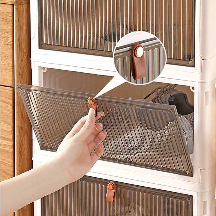 Stackable Plastic Storage Boxes Tower 3/4/5-Tier Drawers Large Folding Wardrobe Storage Organiser Cabinetwith Wheels & Lids - Vogue Vista UK