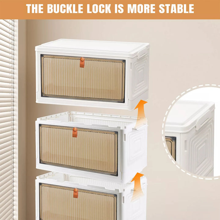 Stackable Plastic Storage Boxes Tower 3/4/5-Tier Drawers Large Folding Wardrobe Storage Organiser Cabinetwith Wheels & Lids - Vogue Vista UK