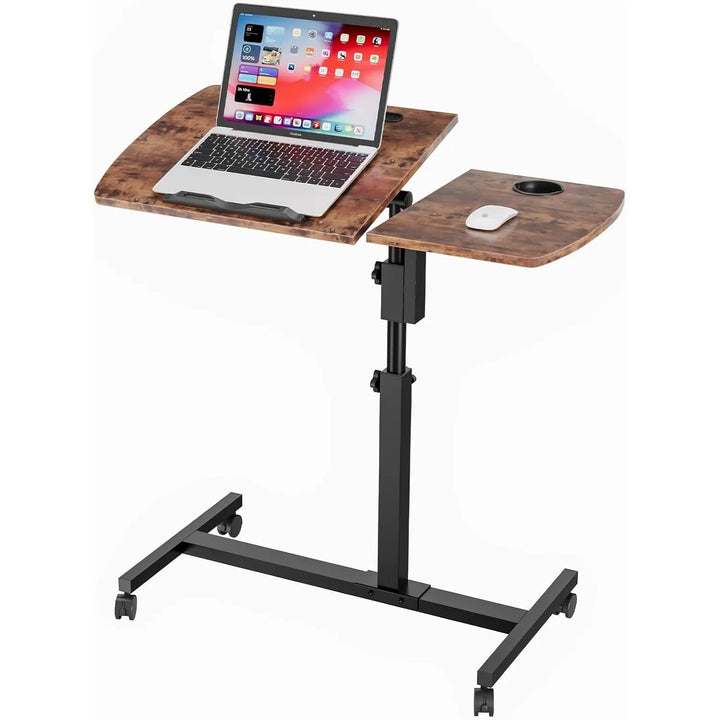 Height Adjustable Rolling Laptop Desk Over-bed Table with 2 Tilting Desktops, Mobile Bedside Sofa Side Table Standing Desk - Vogue Vista UK