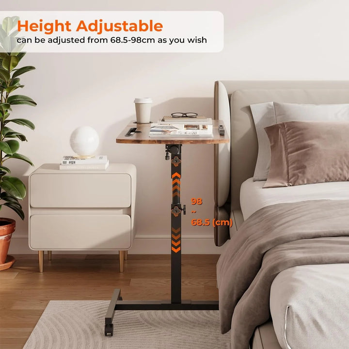Height Adjustable Rolling Laptop Desk Over-bed Table with 2 Tilting Desktops, Mobile Bedside Sofa Side Table Standing Desk - Vogue Vista UK