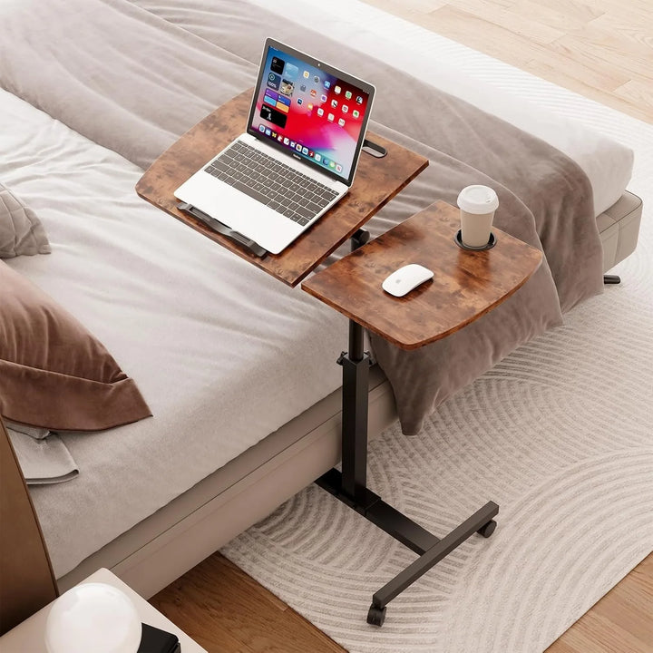 Height Adjustable Rolling Laptop Desk Over-bed Table with 2 Tilting Desktops, Mobile Bedside Sofa Side Table Standing Desk - Vogue Vista UK