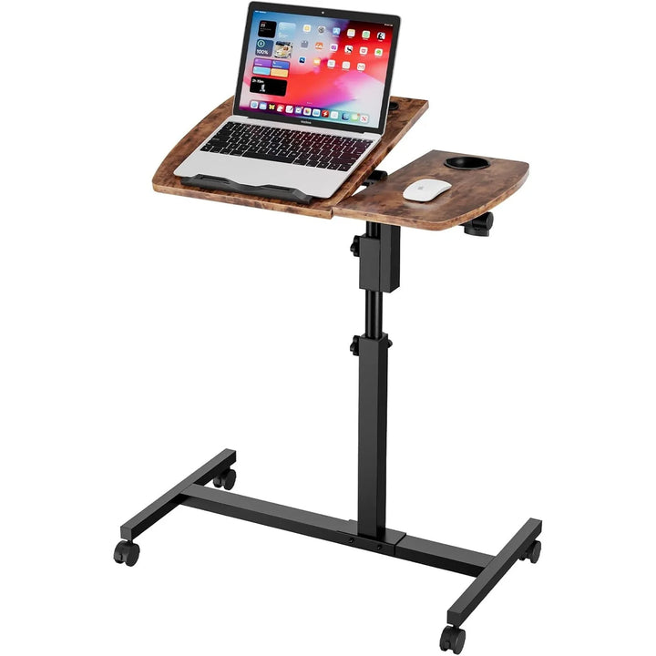 Height Adjustable Rolling Laptop Desk Over-bed Table with 2 Tilting Desktops, Mobile Bedside Sofa Side Table Standing Desk - Vogue Vista UK