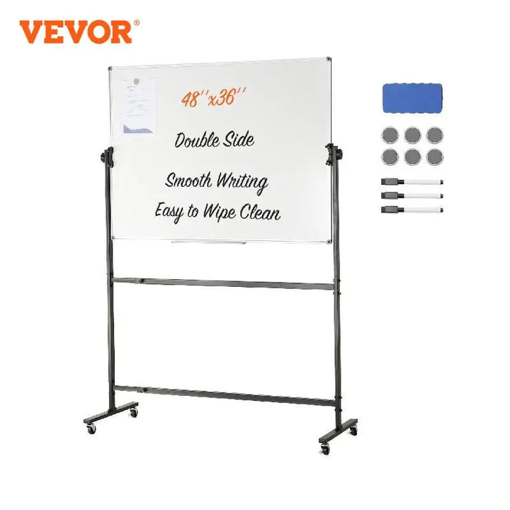VEVOR Rolling Magnetic Whiteboard Double-Sided Mobile Whiteboard 360° Reversible Adjustable Height Dry Erase Board for School - Vogue Vista UK