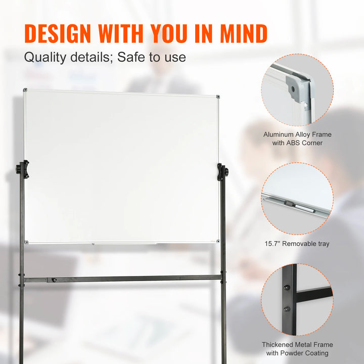 VEVOR Rolling Magnetic Whiteboard Double-Sided Mobile Whiteboard 360° Reversible Adjustable Height Dry Erase Board for School - Vogue Vista UK