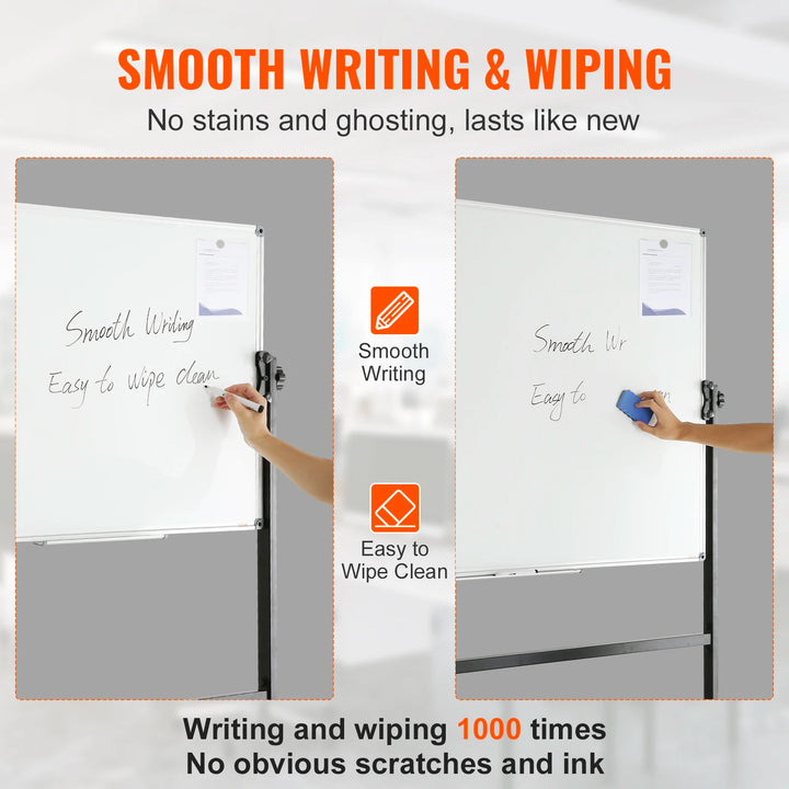 VEVOR Rolling Magnetic Whiteboard Double-Sided Mobile Whiteboard 360° Reversible Adjustable Height Dry Erase Board for School - Vogue Vista UK