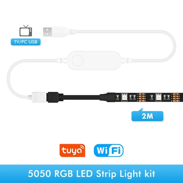 USB TV Led Strip Light RGB Tape Tuya Smart Wifi Flexible Light Lamp Screen TV Backlight Alexa Google Support - 50CM 1M 2M 3M 4M - Vogue Vista UK