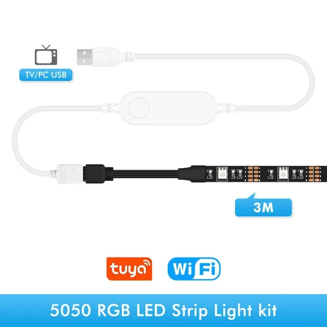 USB TV Led Strip Light RGB Tape Tuya Smart Wifi Flexible Light Lamp Screen TV Backlight Alexa Google Support - 50CM 1M 2M 3M 4M - Vogue Vista UK