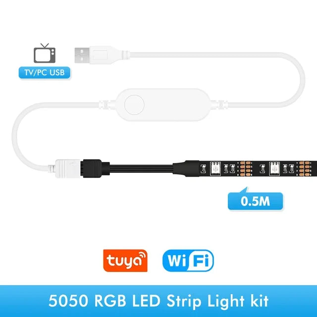USB TV Led Strip Light RGB Tape Tuya Smart Wifi Flexible Light Lamp Screen TV Backlight Alexa Google Support - 50CM 1M 2M 3M 4M - Vogue Vista UK