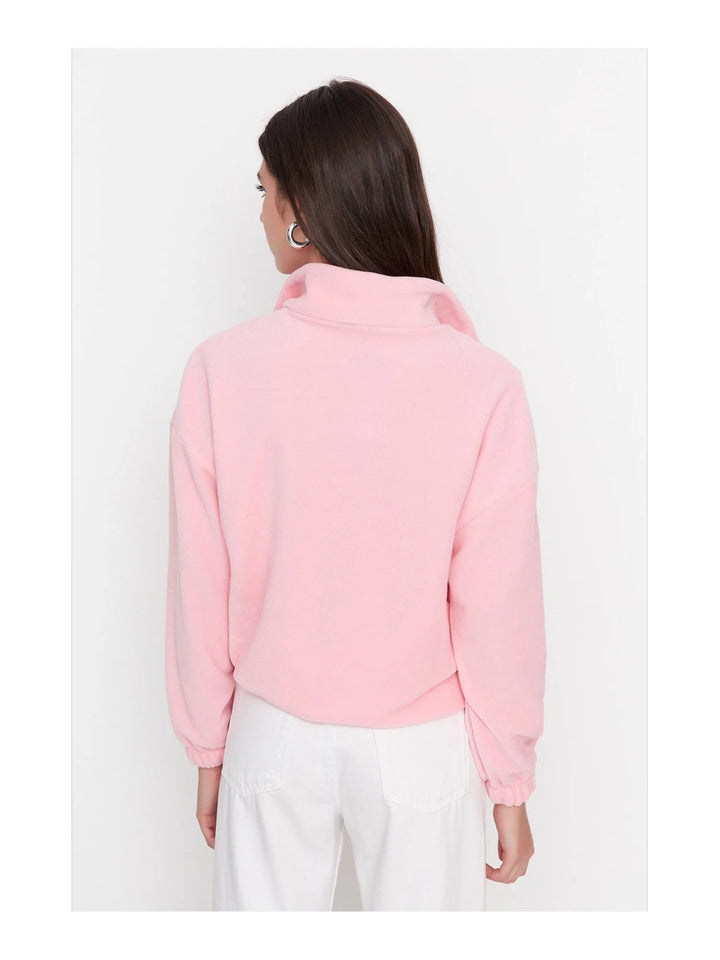 Trendyol TYZA Women's Hoodies & Sweatshirts Off-Shoulder Casual Knit Zipper Collar Plain Regular Fit Hoodies & Sweatshirts - Vogue Vista UK