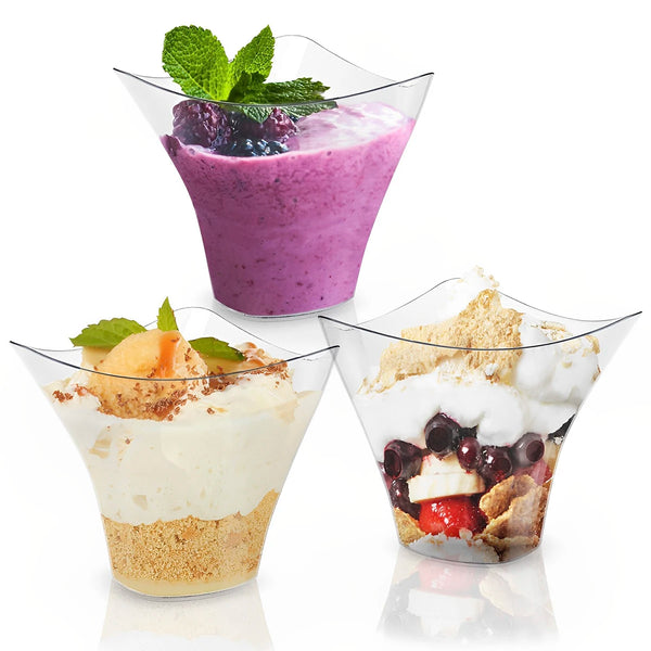 50/100Pcs Dessert Cups 3.38oz Mini Dessert Bowls Clear Hard Plastic Reusable Cheesecake Pots Cake Ice Cream Cup for Party - Vogue Vista UK