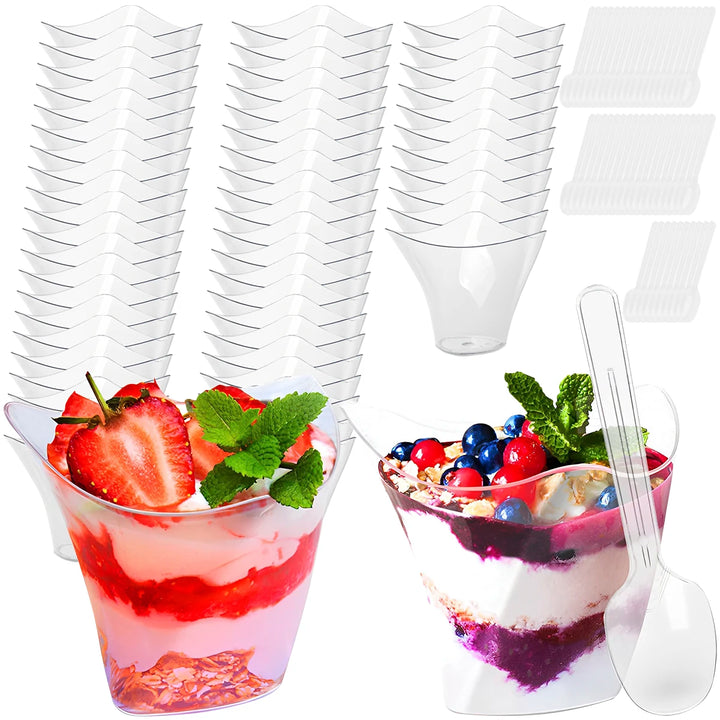 50/100Pcs Dessert Cups 3.38oz Mini Dessert Bowls Clear Hard Plastic Reusable Cheesecake Pots Cake Ice Cream Cup for Party - Vogue Vista UK