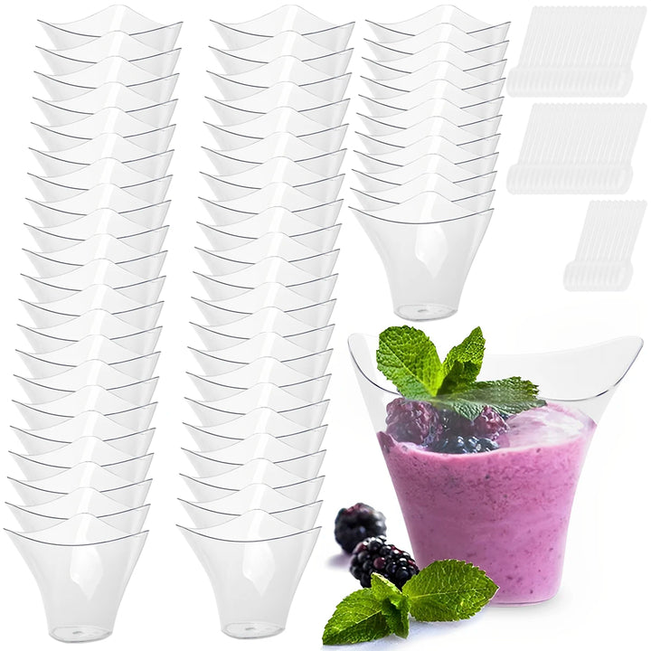 50/100Pcs Dessert Cups 3.38oz Mini Dessert Bowls Clear Hard Plastic Reusable Cheesecake Pots Cake Ice Cream Cup for Party - Vogue Vista UK