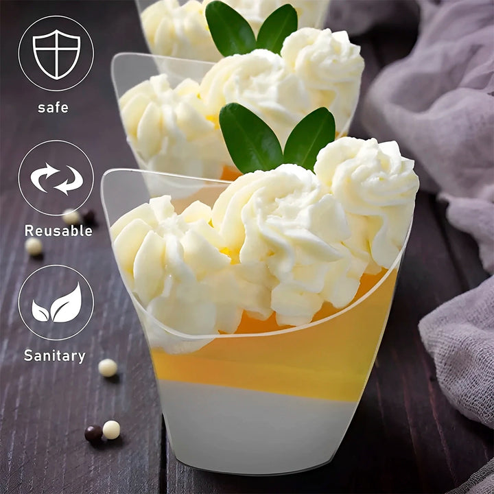 50/100Pcs Dessert Cups 3.38oz Mini Dessert Bowls Clear Hard Plastic Reusable Cheesecake Pots Cake Ice Cream Cup for Party - Vogue Vista UK