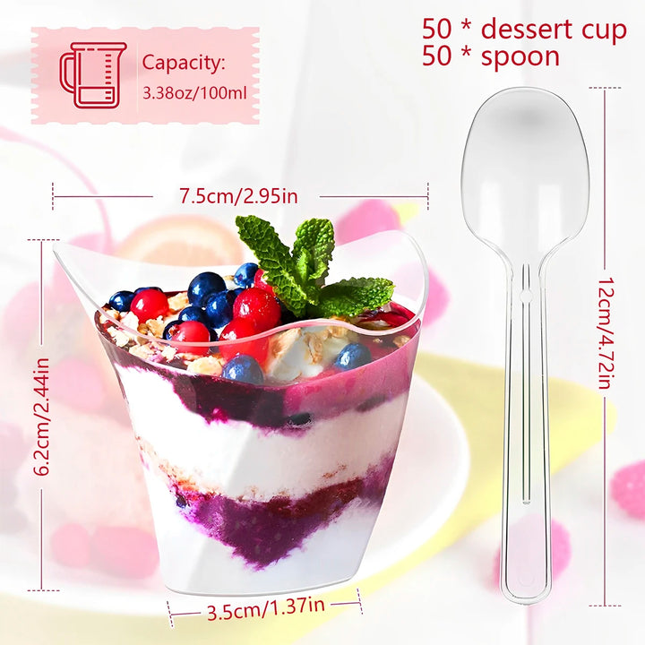 50/100Pcs Dessert Cups 3.38oz Mini Dessert Bowls Clear Hard Plastic Reusable Cheesecake Pots Cake Ice Cream Cup for Party - Vogue Vista UK