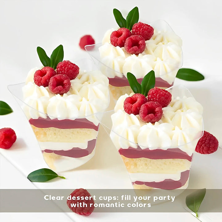 50/100Pcs Dessert Cups 3.38oz Mini Dessert Bowls Clear Hard Plastic Reusable Cheesecake Pots Cake Ice Cream Cup for Party - Vogue Vista UK