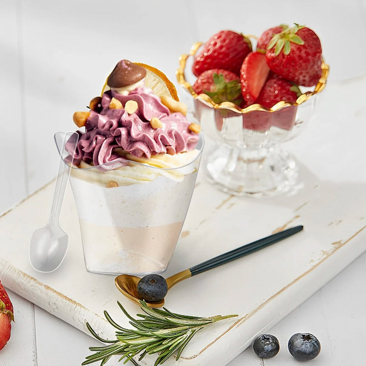 50/100Pcs Dessert Cups 3.38oz Mini Dessert Bowls Clear Hard Plastic Reusable Cheesecake Pots Cake Ice Cream Cup for Party - Vogue Vista UK