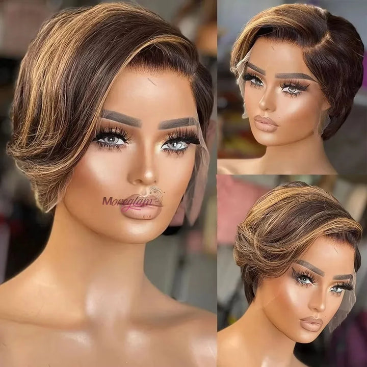 Straight Pixie Cut Wigs Short Bob Human Hair Wigs 13x4 Transparent Lace Front Wigs For Women Highlight Colors - Vogue Vista UK