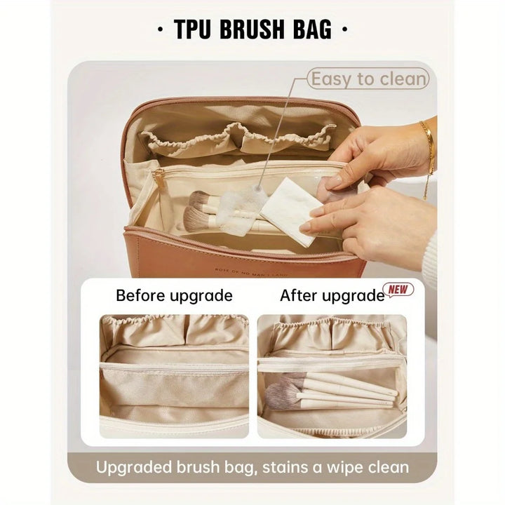 Travel Makeup Bag, Large Capacity Cosmetic Bags for Women, Waterproof Portable Pouch Open Flat Toiletry Bag Make Up Organizer - Vogue Vista UK