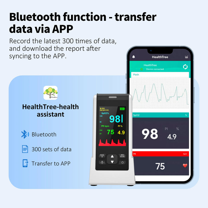 HealthTree Medical Handheld Pulse Oximeter Bluetooth APP Control Oximetry Blood Oxygen Heart Rate Monitor Child Adult Neonatal - Vogue Vista UK