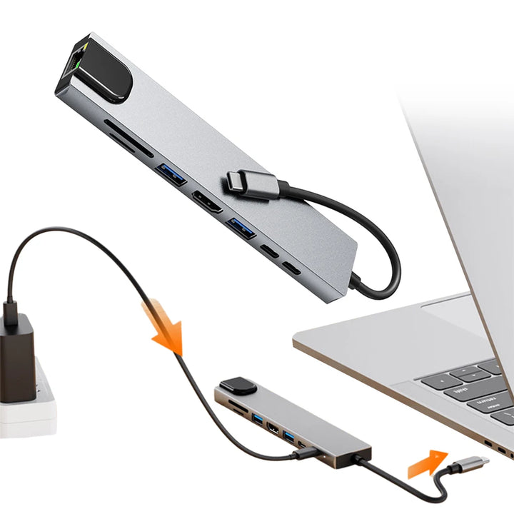 8-in-1 USB C Hub with 4K HDMI-Compatible Port Aluminum Alloy USB C Docking Station PD 100W Charging for MacBook Pro Air - Vogue Vista UK