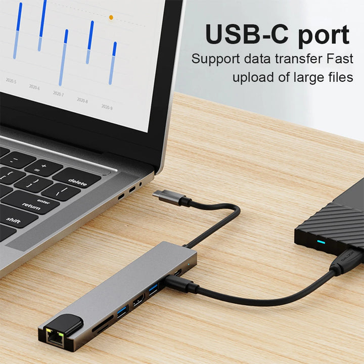 8-in-1 USB C Hub with 4K HDMI-Compatible Port Aluminum Alloy USB C Docking Station PD 100W Charging for MacBook Pro Air - Vogue Vista UK