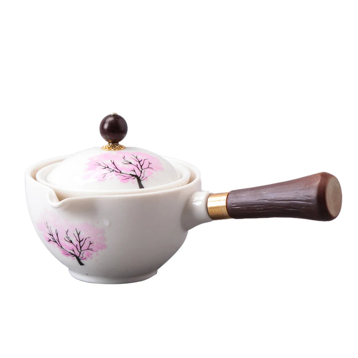 Portable Chinese Gongfu Kung Fu Tea Set 360 Rotating Teapot Ceramic Tea Maker Infuser Wooden Handle Pot Cup for Home Office - Vogue Vista UK