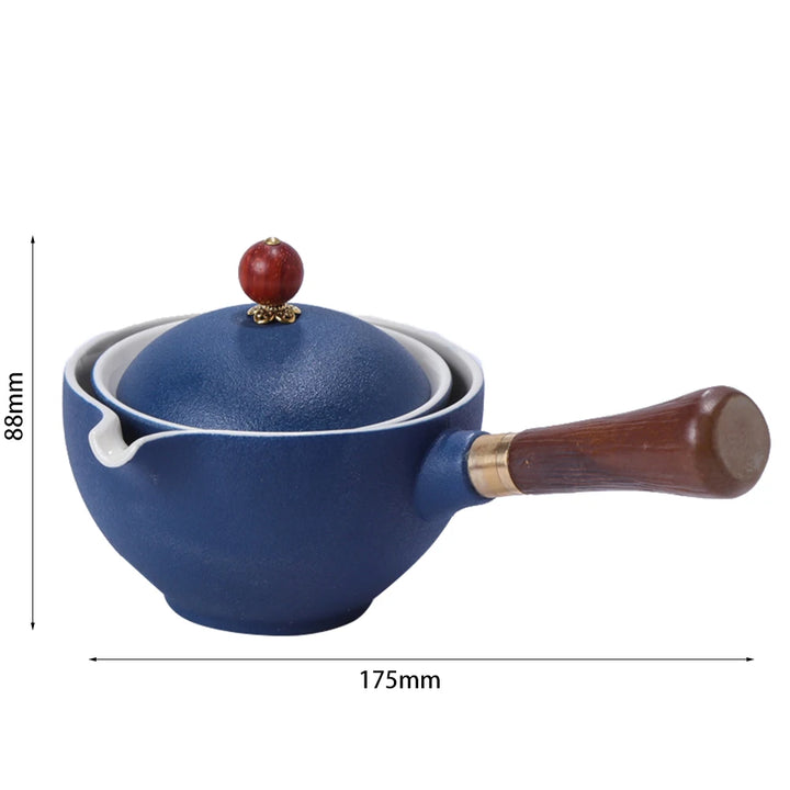 Portable Chinese Gongfu Kung Fu Tea Set 360 Rotating Teapot Ceramic Tea Maker Infuser Wooden Handle Pot Cup for Home Office - Vogue Vista UK