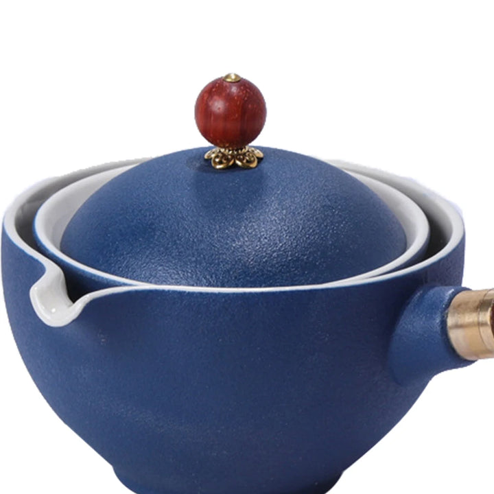 Portable Chinese Gongfu Kung Fu Tea Set 360 Rotating Teapot Ceramic Tea Maker Infuser Wooden Handle Pot Cup for Home Office - Vogue Vista UK