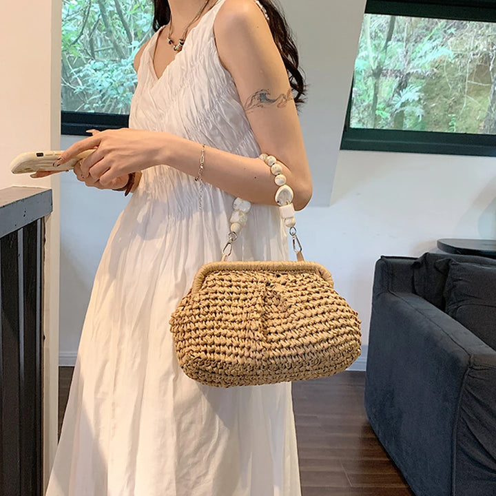 Woven Shoulder Bag Multifunctional Women Composite Shoulder Bag High-Capacity Styling Decoration Holiday Gifts for Shopping Trip - Vogue Vista UK