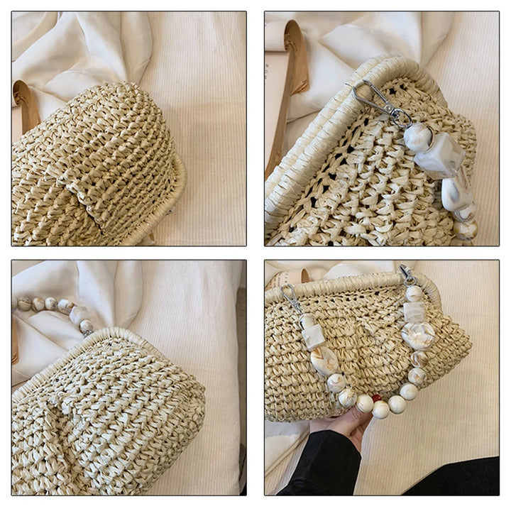 Woven Shoulder Bag Multifunctional Women Composite Shoulder Bag High-Capacity Styling Decoration Holiday Gifts for Shopping Trip - Vogue Vista UK