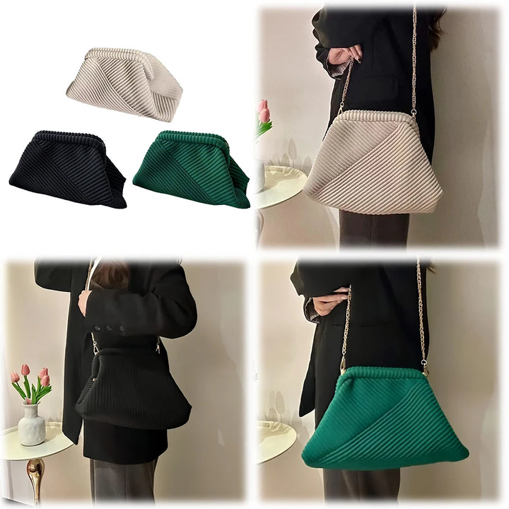Women Evening Clutch Bag Corduroy Evening Purse Large Capacity Soft Clutch Handbag Stylish Crossbody Bag Simple Satchel Bag - Vogue Vista UK