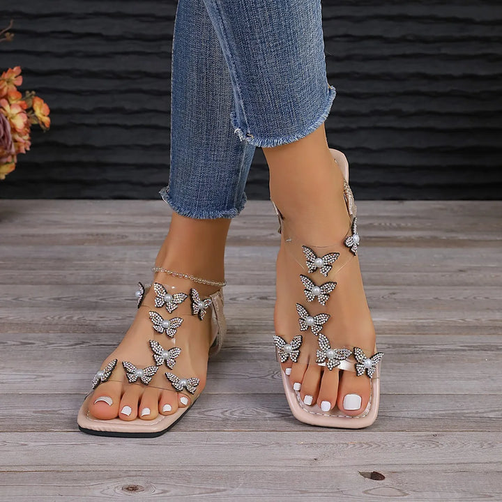 2024 Summer Women's Sandals with Bow Pearl Flat Heels Elegant Rhinestone Party Ladies Shoes Plus Size 43 Sandalias Mujer - Vogue Vista UK