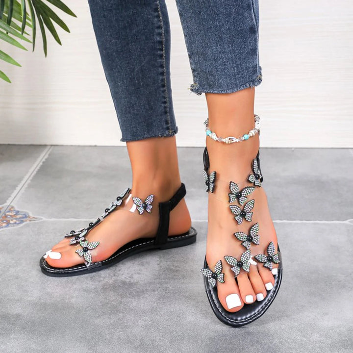 2024 Summer Women's Sandals with Bow Pearl Flat Heels Elegant Rhinestone Party Ladies Shoes Plus Size 43 Sandalias Mujer - Vogue Vista UK