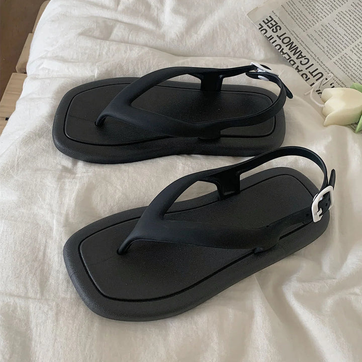 SP&CITY Summer Fashion Personalized Women's Clip Toe Sandals Students Wear Simple Solid Beach Vacation Flip Flops Soft Slipers - Vogue Vista UK